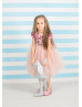 Pink Sequins Tulle Tea Length Flower Girl Dress
